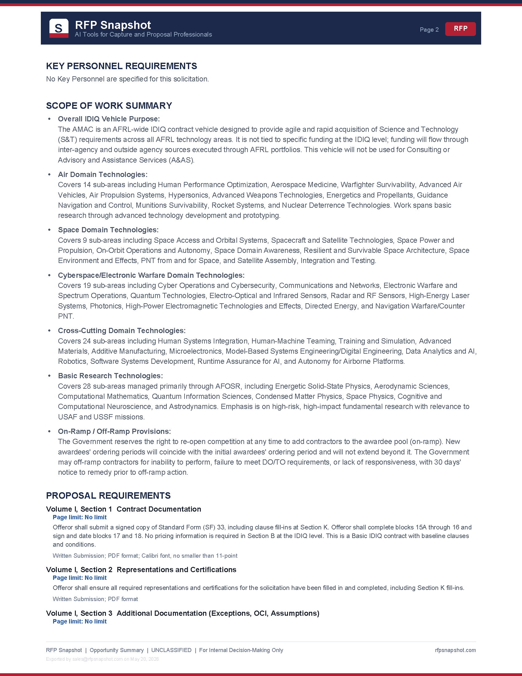 AMAC IDIQ Snapshot Page 2 - Scope of work and S&T technology domains