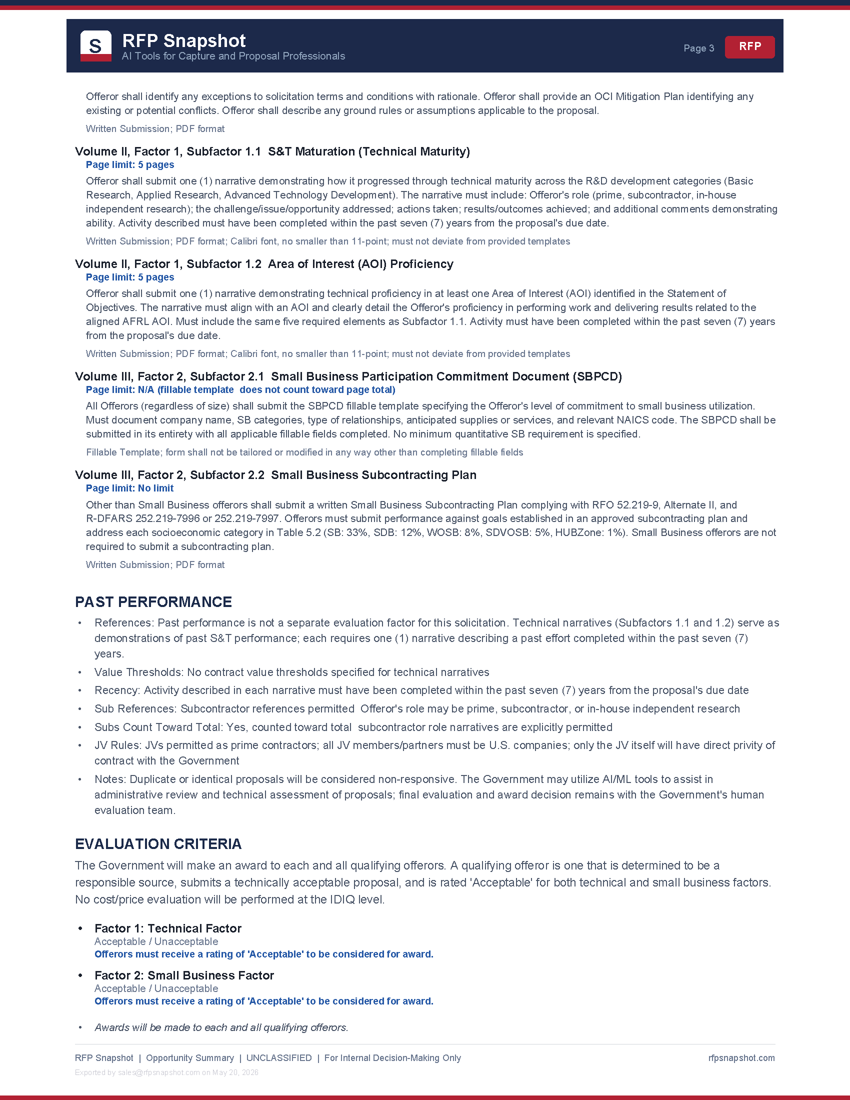 AMAC IDIQ Snapshot Page 3 - Proposal requirements and evaluation criteria