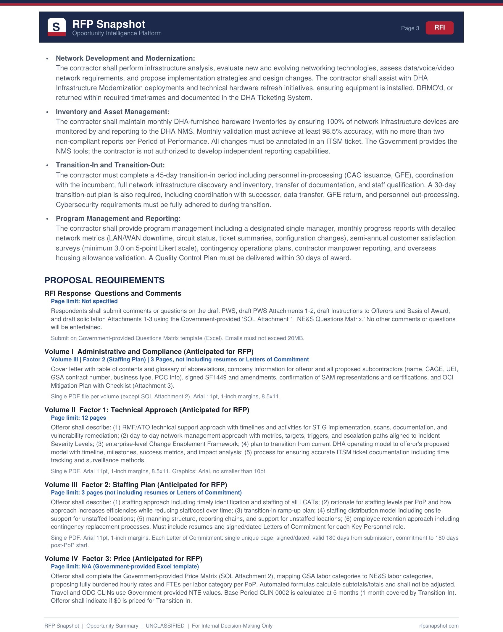 DHA Snapshot Page 3 - Proposal requirements, evaluation criteria