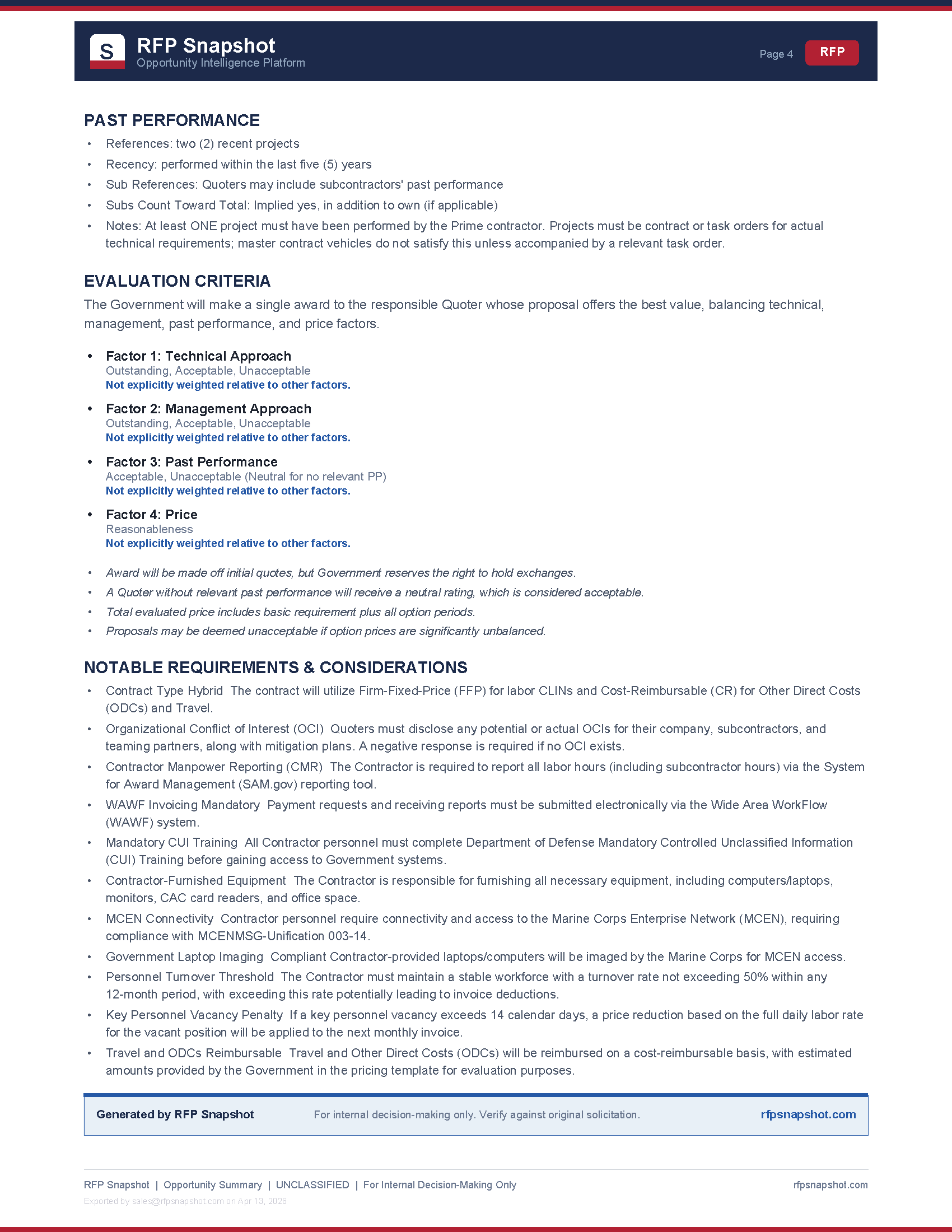 MCICOM Snapshot Page 4 - Notable requirements and considerations