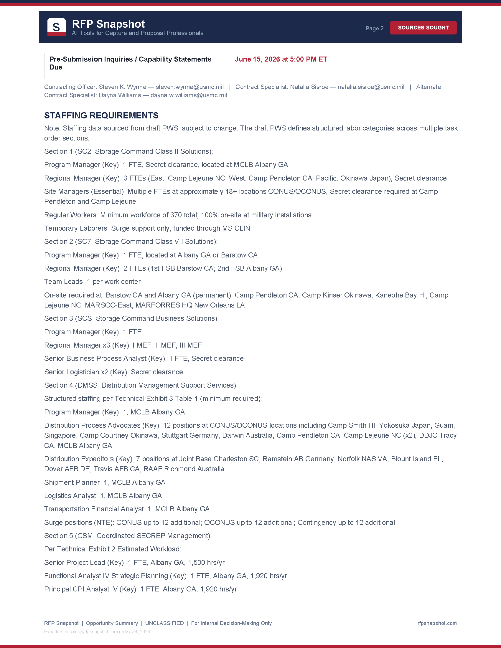 MFSC-FMF Snapshot Page 2 - Staffing requirements across SC2, SC7, SCS, DMSS, CSM