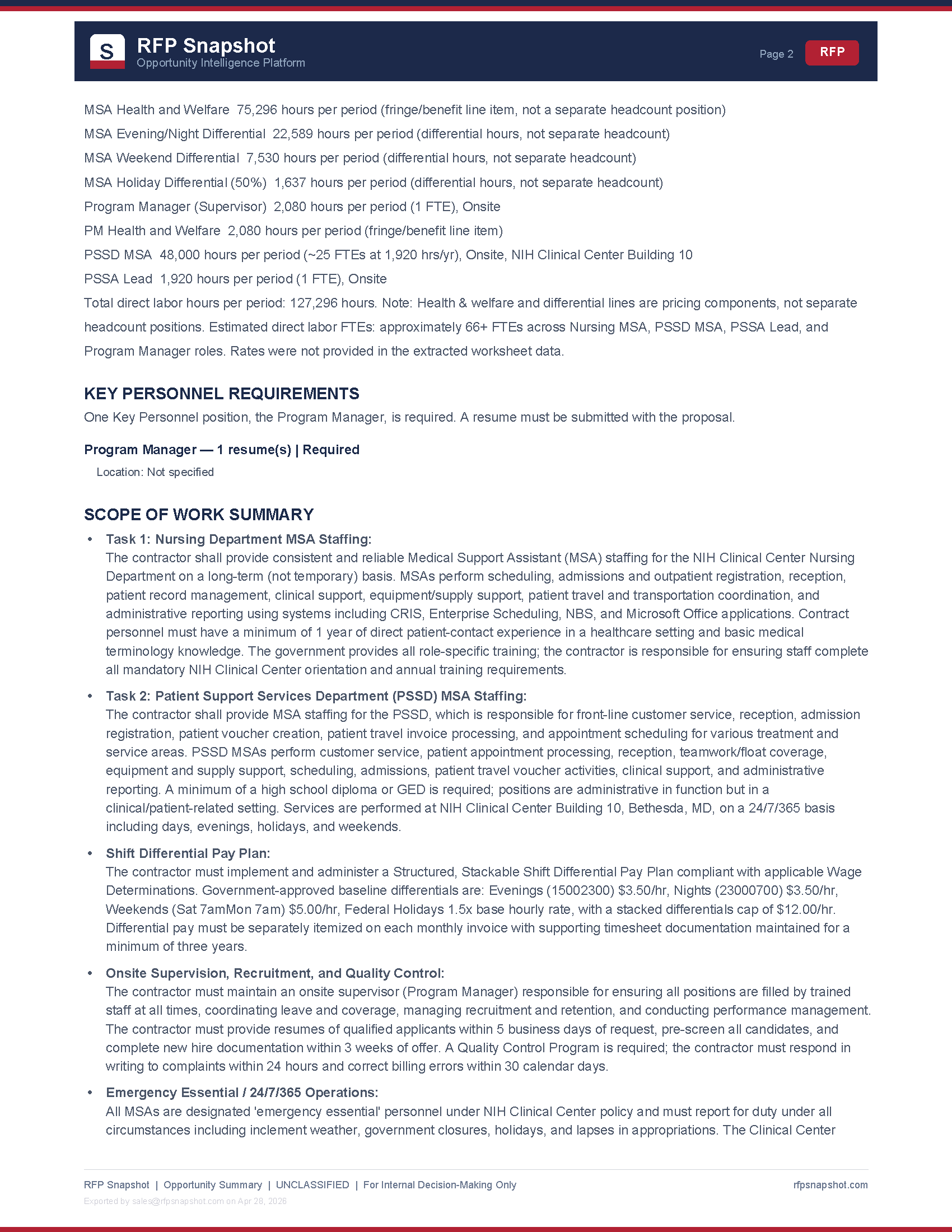 NIH MSA Snapshot Page 2 - Staffing requirements and scope