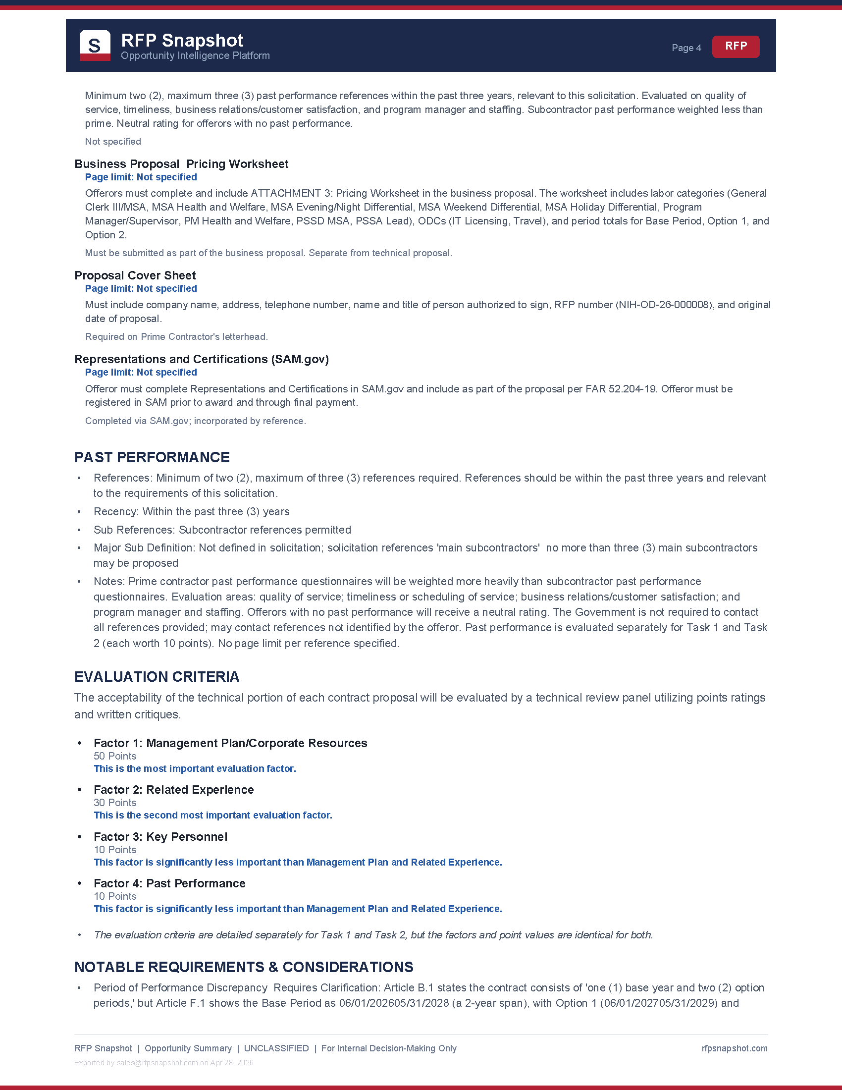 NIH MSA Snapshot Page 4 - Past performance and evaluation criteria