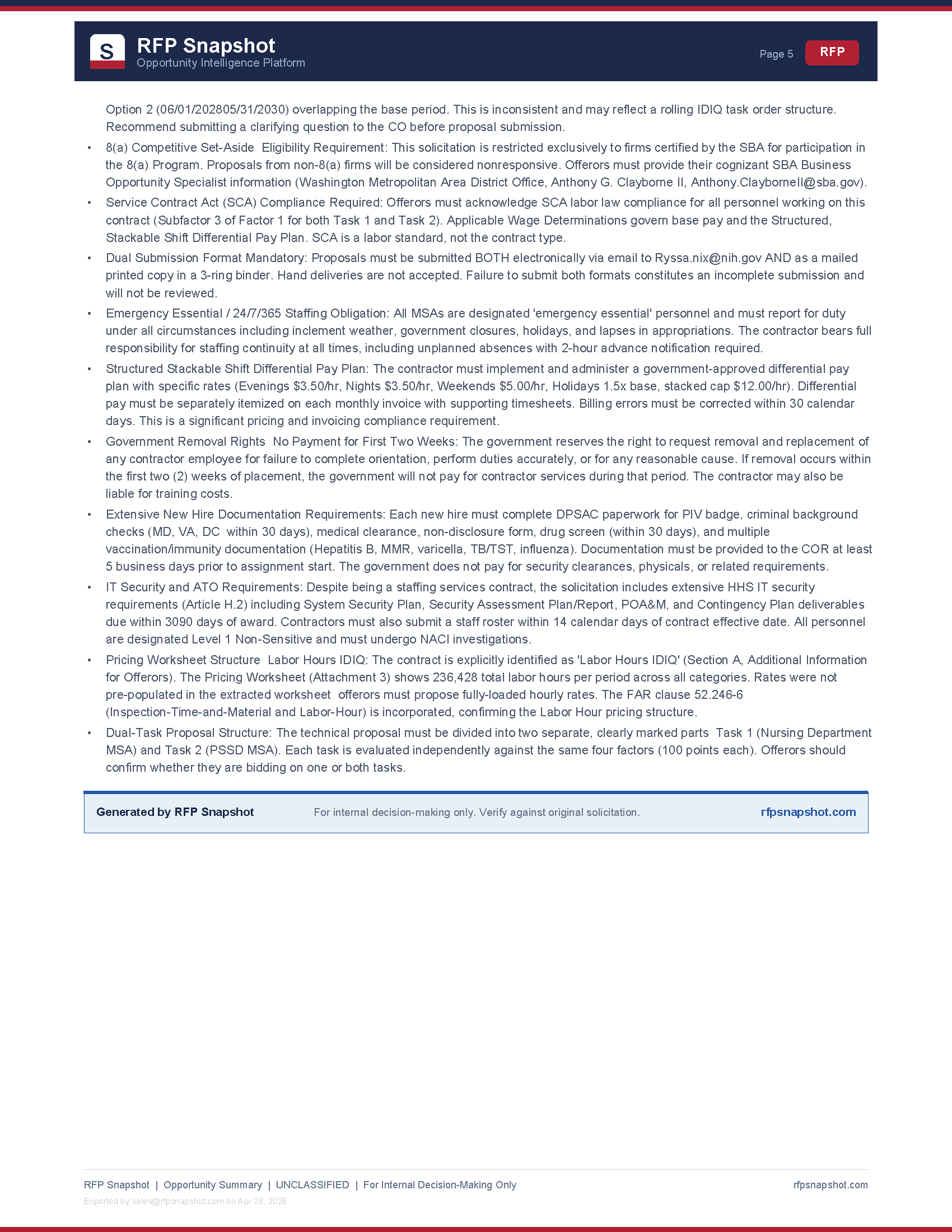 NIH MSA Snapshot Page 5 - Notable requirements and considerations